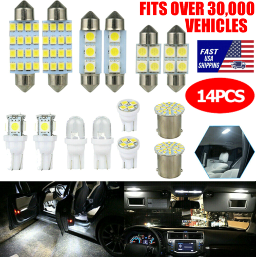 14Pcs T10 36mm LED Interior Car Accessories Kit Map Dome License Plate Lights