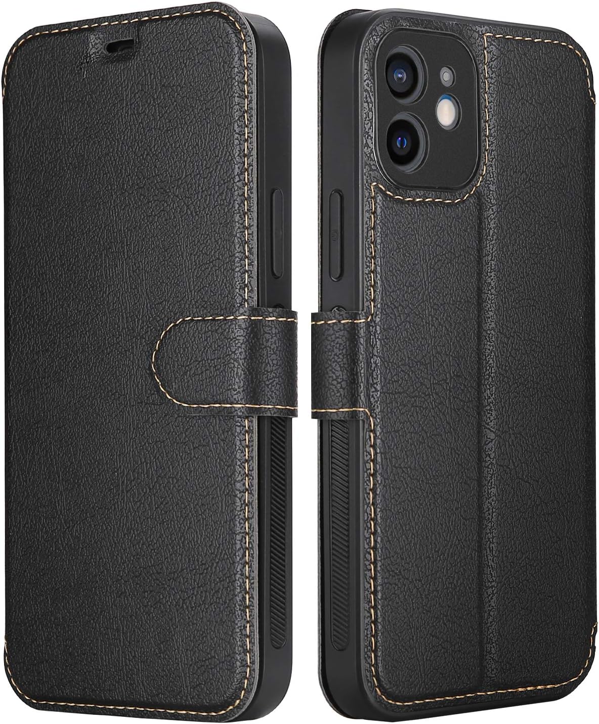 ELESNOW Case for iPhone 12, Premium PU Leather Card Holder Wallet Flip Phone Case Cover Magnetic Closure Compatible with Apple iPhone 12-6.1 (Black)