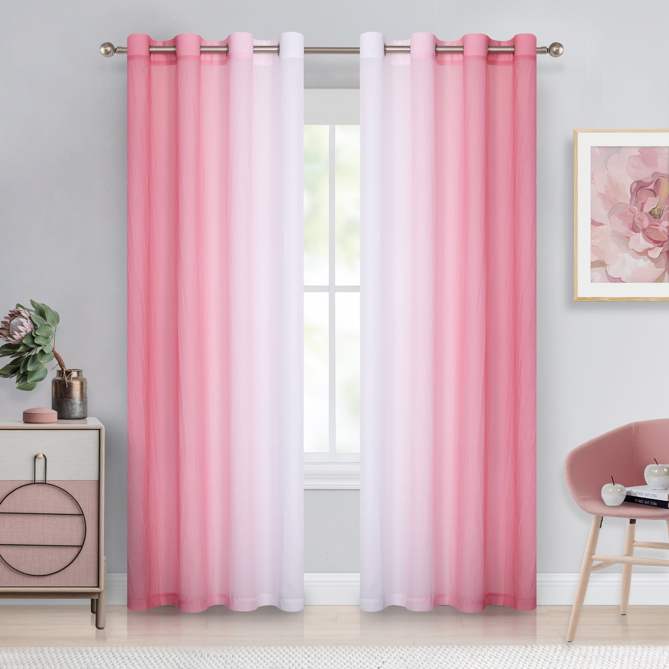 Pink Ombre Chiffon Sheer Curtains for Bedroom Nepal Ubuy