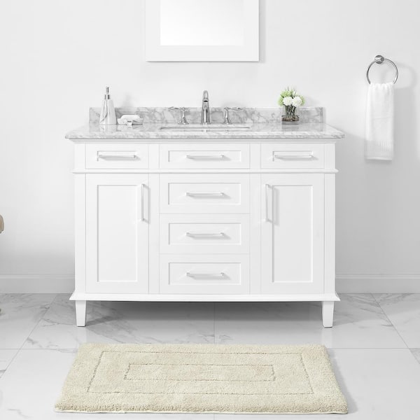 Sonoma 48 in. W x 22 in. D Vanity in White with Carrara Marble Top with White Sinks