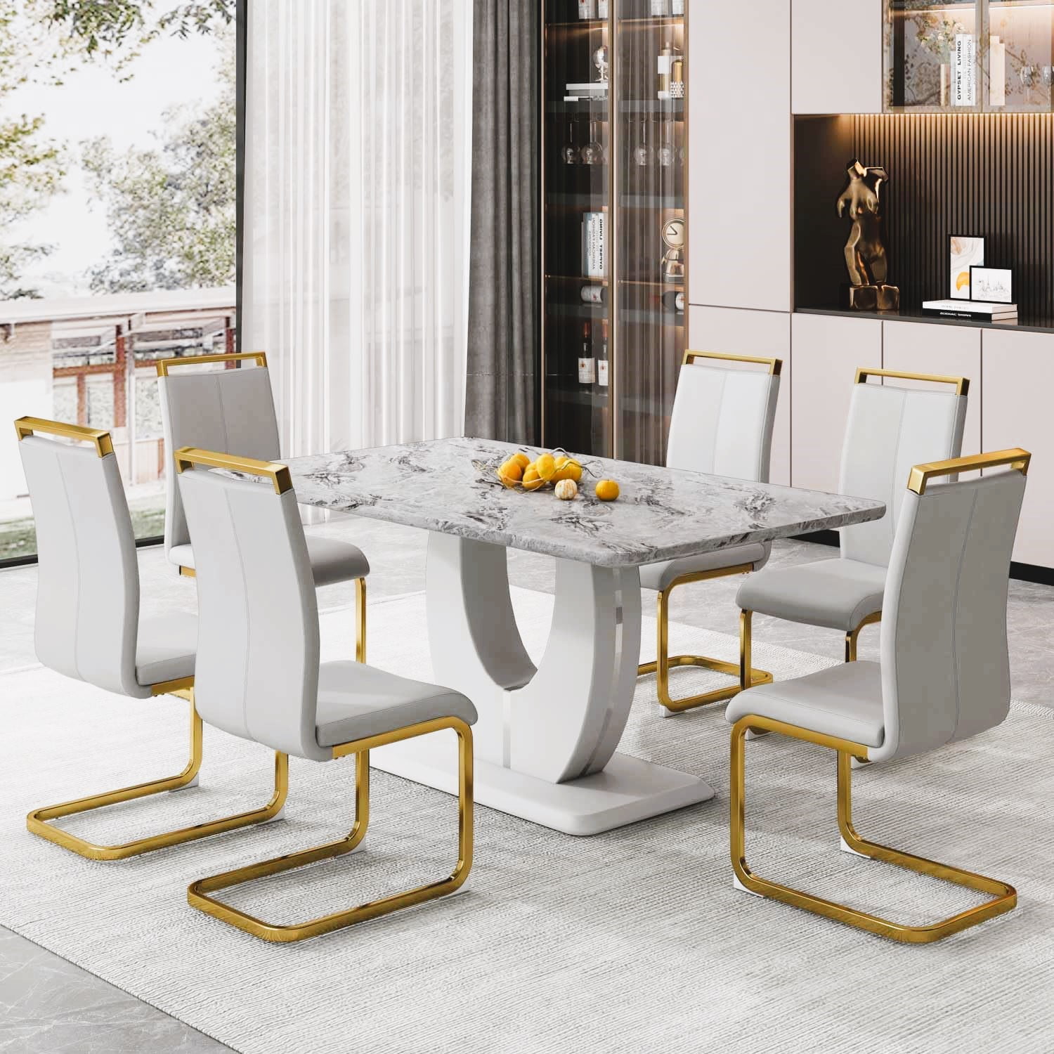 Sumdeal 63 Morden Faux Marble Dining Table Set for India Ubuy