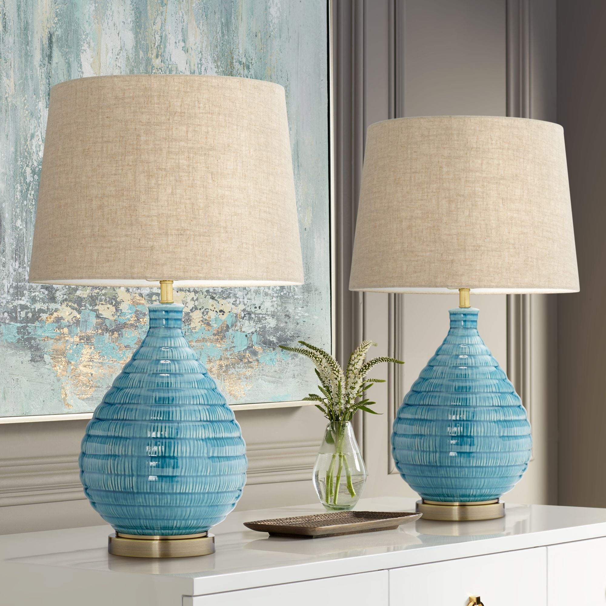 Set of 2 Modern Coastal Table Lamps Sky Blue Egypt Ubuy