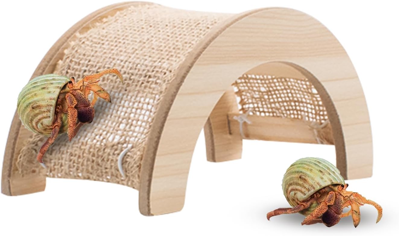 Hermit Crabs Climbing Bridge Wooden Hermit Crab Climbing Toys with Jute Cloth Hermit Crab Hideout Aquarium Tank Accessory Small Animals Cage Accessory for Hermit Crab Hamster Chinchilla Ferret
