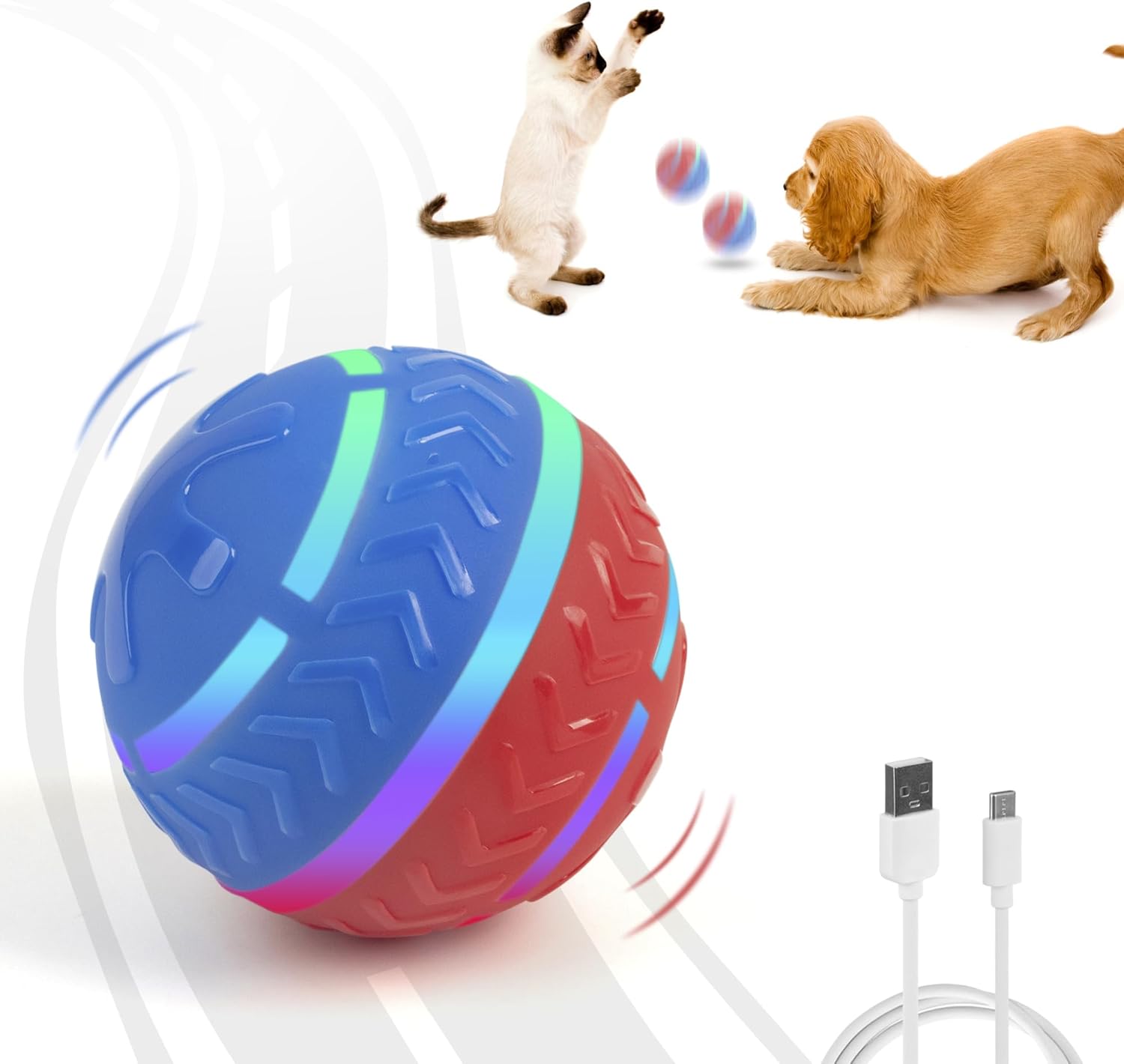 PetPrime Interactive Dog Ball Toy Active Rolling Ball for Dogs with LED Light Automatic Self Moving Bouncing Pet Ball Type C Rechargeable Motion Activated Toy Fit Small Medium Large Dog Breed in Togo