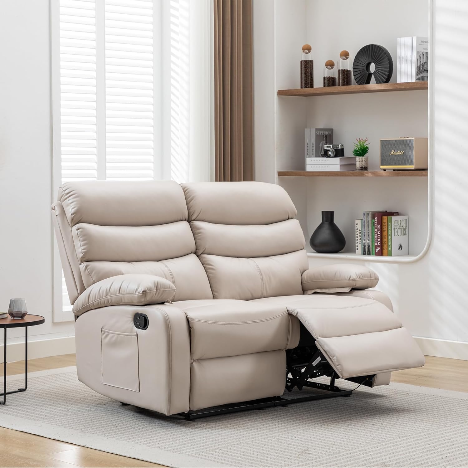 Loveseat Recliner Sofa Small Sofa Couch PU Leather Reclining Sofa 2 Seater Manual Double Seater Recliner with Side Pockets Double Couch for Living Room RV Home Theater Seating Beige in Nepal at NPR