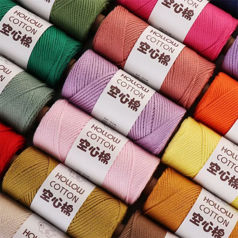 Round strand hollow cotton thread cm medium thick cotton and linen hand-knitted diy crochet cap sub-thread bag material hollow yarn