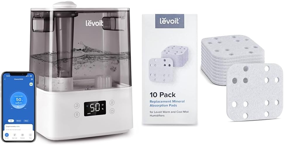LEVOIT Humidifiers for Bedroom Large Room Home, (6L) & Humidifier Replacement Filters 10-Pack, Mineral Absorption Pad, Compatible with LV600S