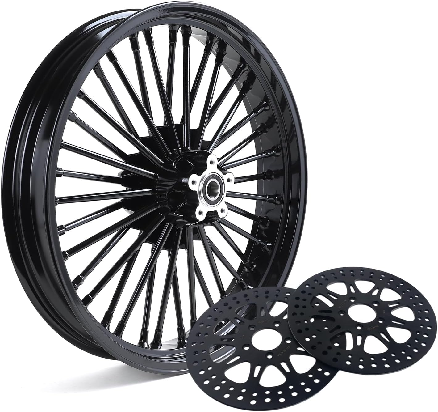 TOFR 21x3.5 Front Wheel Rim 36 Fat King Spokes Tubeless For Harley Touring 2009-2023 Road King Street Glide Road Glide Electra Glide Ultra Classic Ultra Limited With 11.8 Black Front Brake Rotors