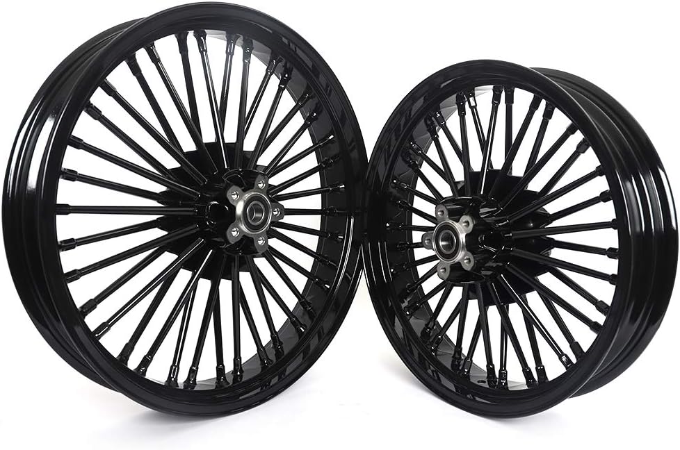 TOFR 21x3.5 Front 18x3.5 Rear Rims Wheels Tubeless 36 Fat Spokes Tubeless For Harley FL Touring FLHR Road King FLTR Road Glide FLHT Electra Glide FLHX Street Glide 1984-2008 Black