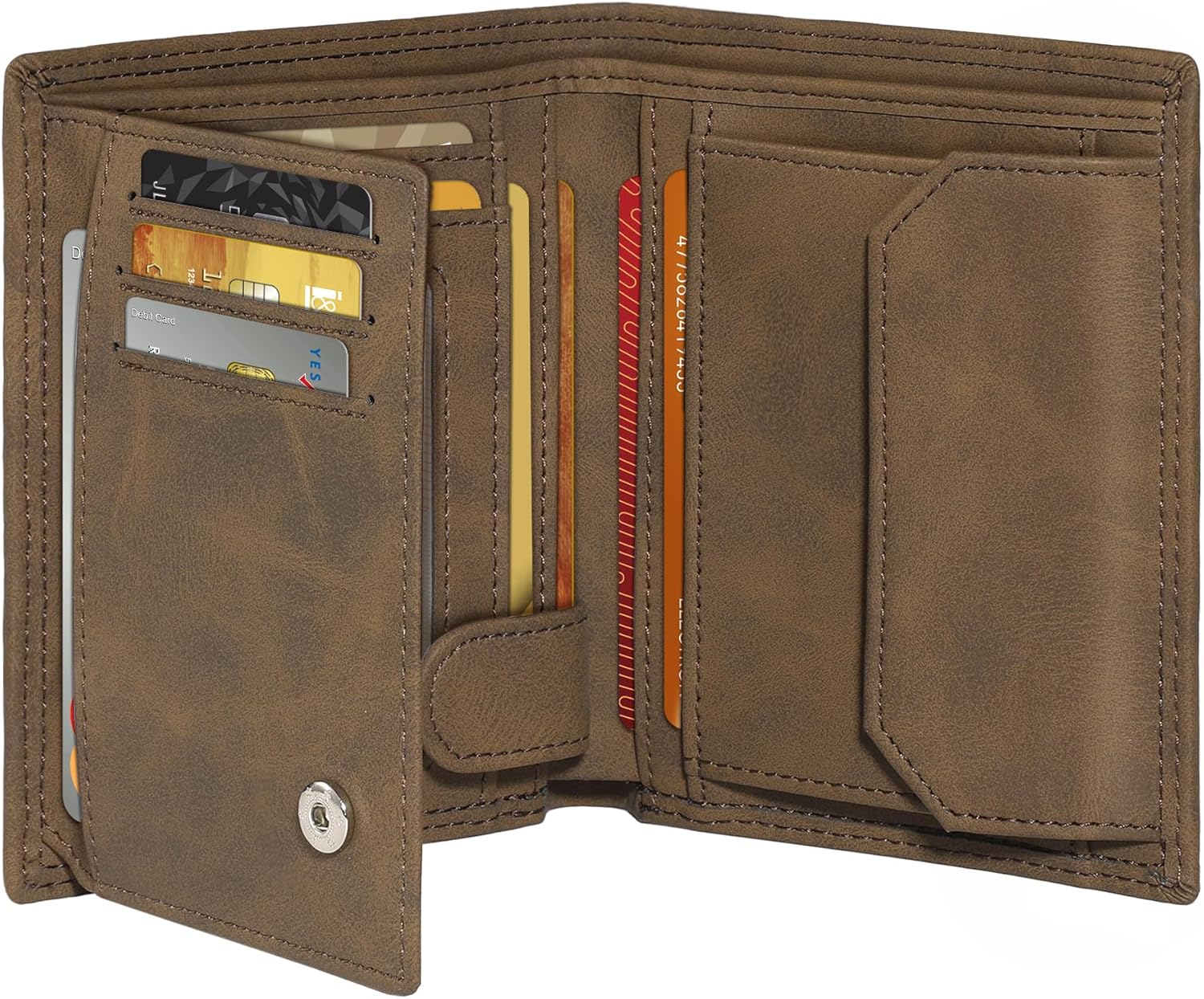 Tomylv Men\'s RFID Blocking Leather Wallet with 11 Card Case 1 ID Window & Photo Window 2 Note Compartments Men\'s Wallet - Brown brown Modern