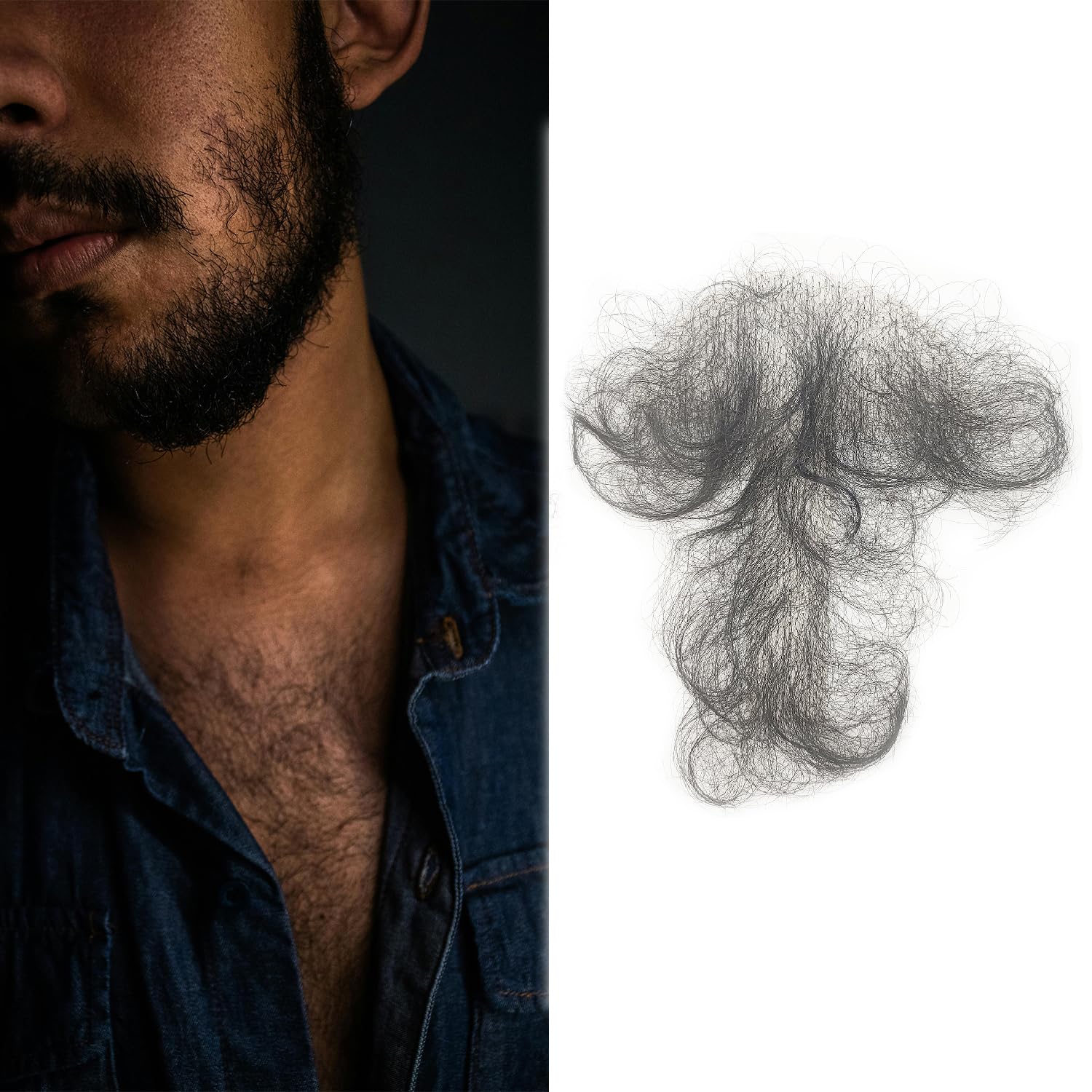 Fake Chest Hair Adding Volume, Enhancing Manliness - Handmade Synthetic & Realistic Chest Hair (Style 1)