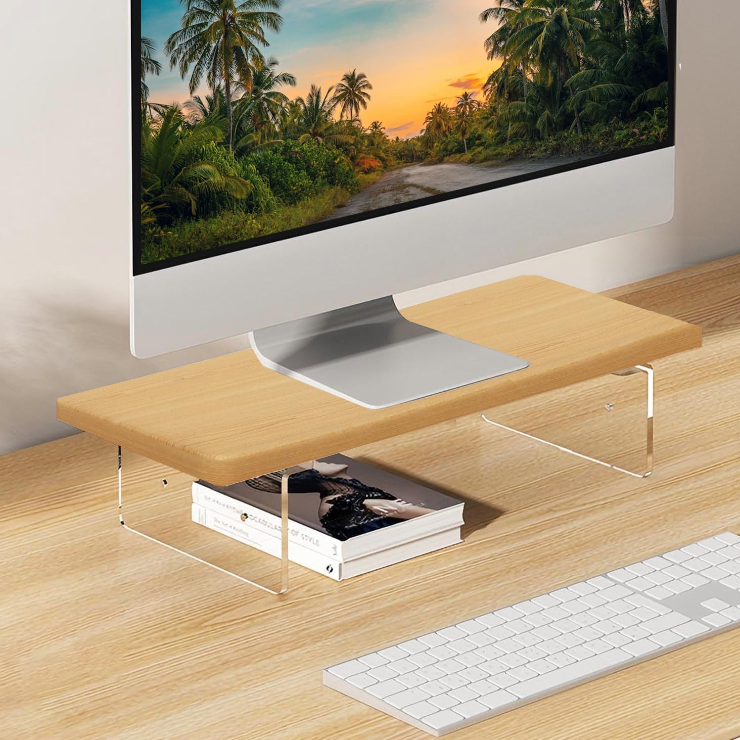 Monitor Stand Riser 2.16/3.34 Inch 2 Height Adjustments Acrylic Stand with Installation Tool, Desk Organizer Accessories Office Desk Storage Rack Screen/PC/Printer/Laptop Riser 7.8 x 15.7 Inch (White)
