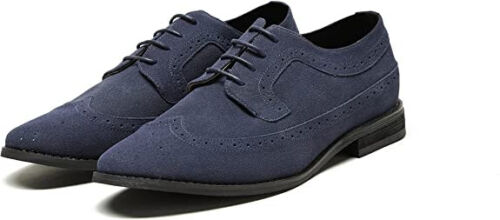 KXZUZULU Men\'s Dress Shoes Genuine Suede Leather Navy Blue / US Shoe Size 8