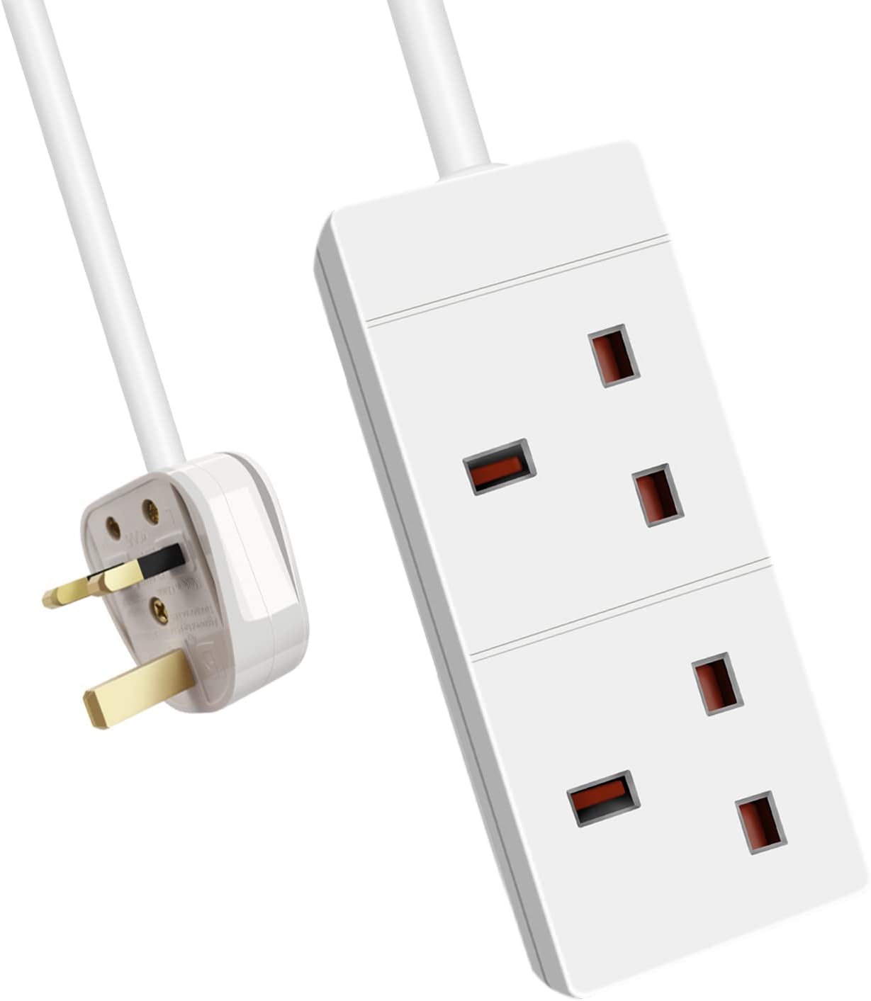 EXTRASTAR 2 Gang Extension Lead White, 1M Extension Cable with 13A Fused UK Plug Max 3120W, 2 Plug extension for Home and Office